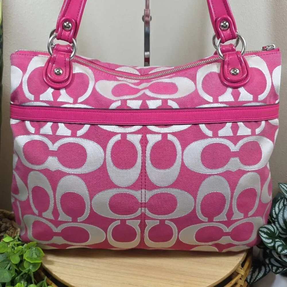 Coach Poppy Metallic Signature Sateen Glam Tote